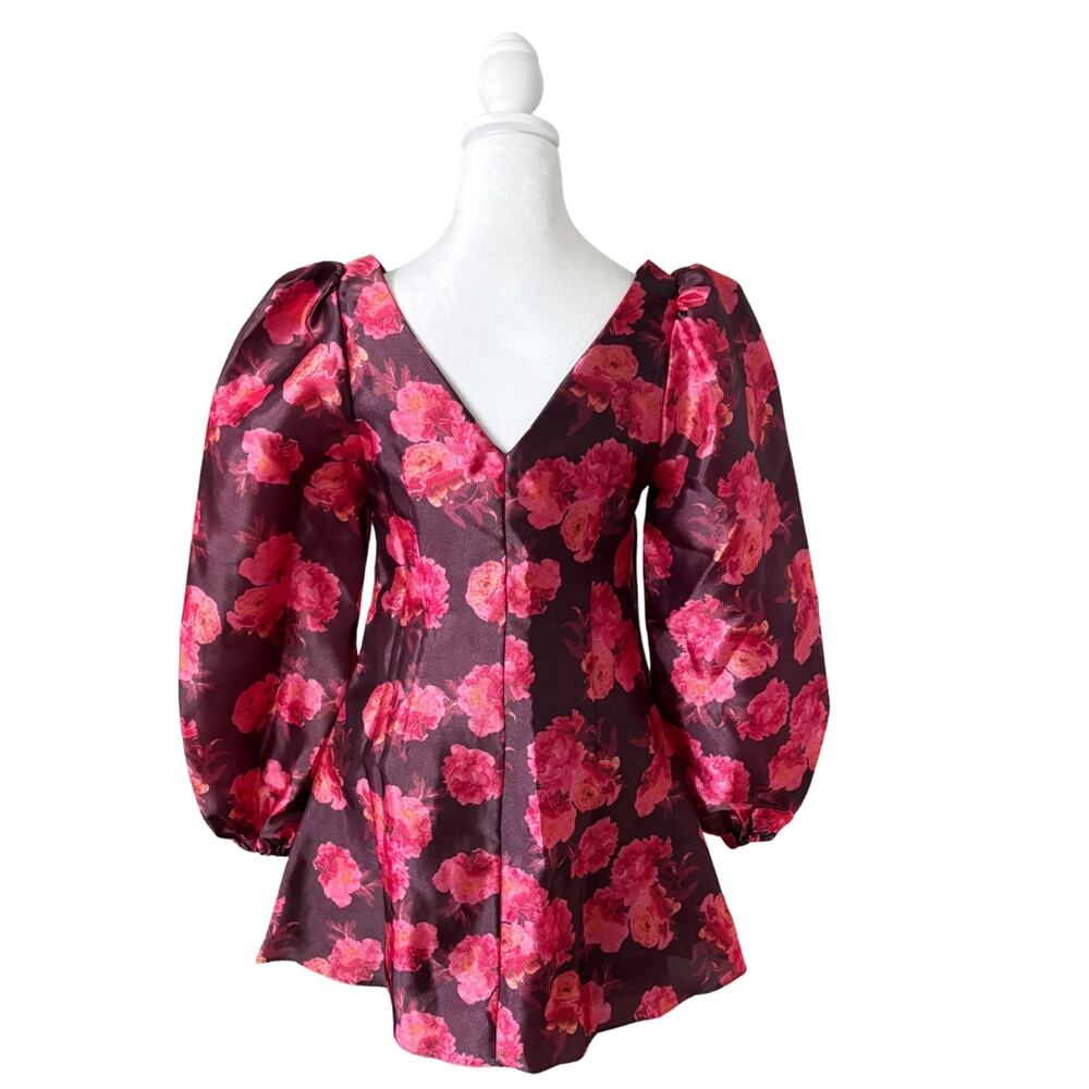 BHLDN Aliana Long Sleeve V Neck Floral Organza Mini Dress XS Red NWT - Picture 5 of 11
